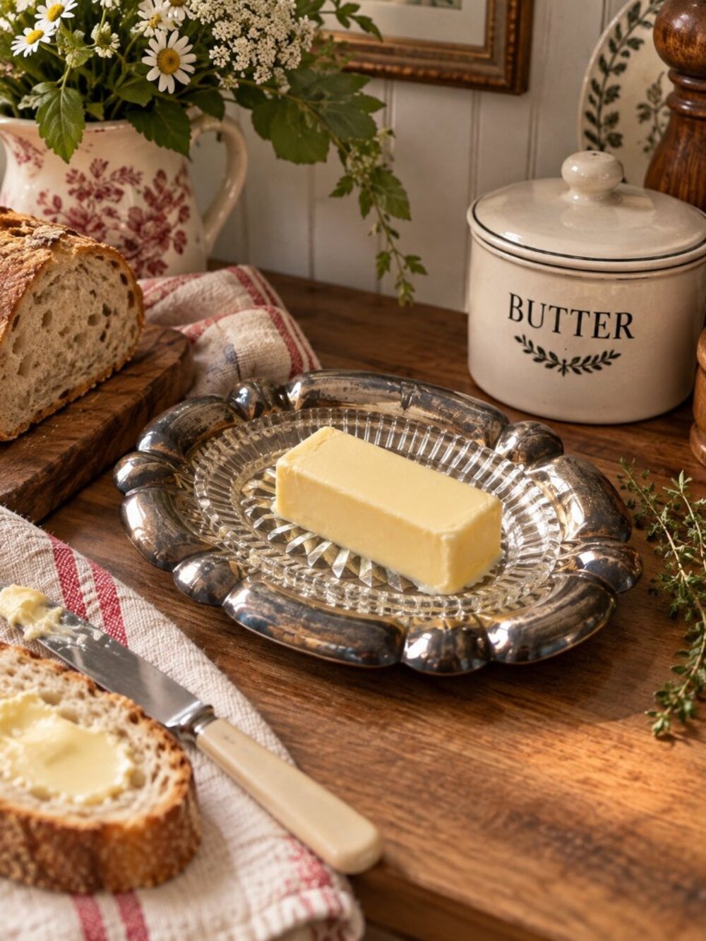 Vintage Victorian Plate EP Copper Silverplate & Cut Glass Butter Dish Canada